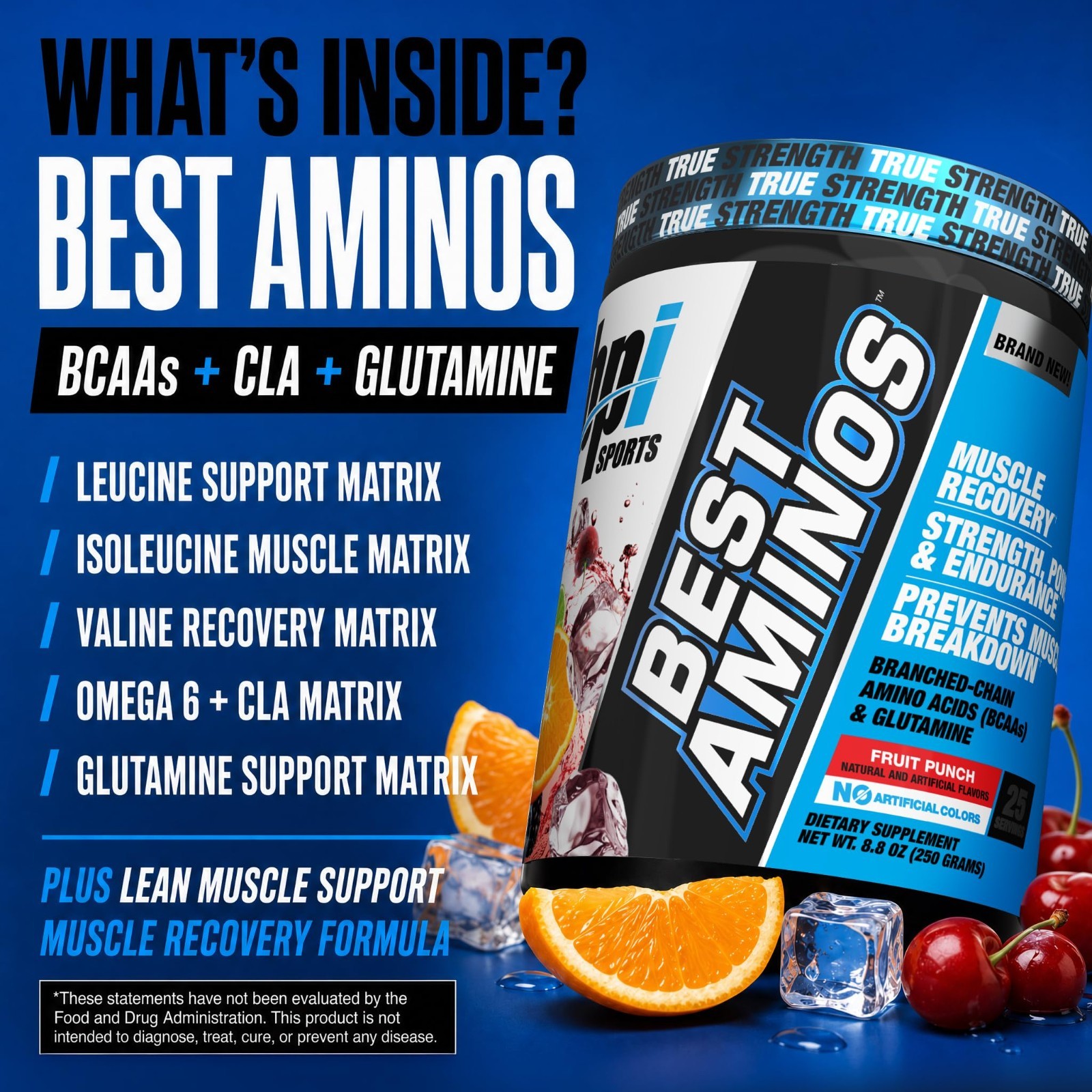 BCAA Powder for Post Workout Recovery – Amino Acids & Glutamine Drink, 25 Servin