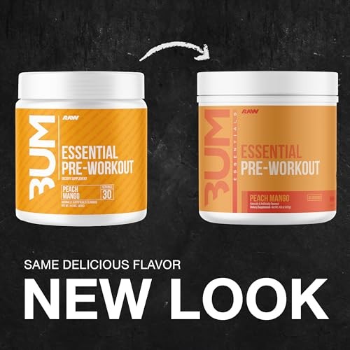 RAW Essential Pre-Workout Powder a Peach Mango (14.9 oz./30 Servings)