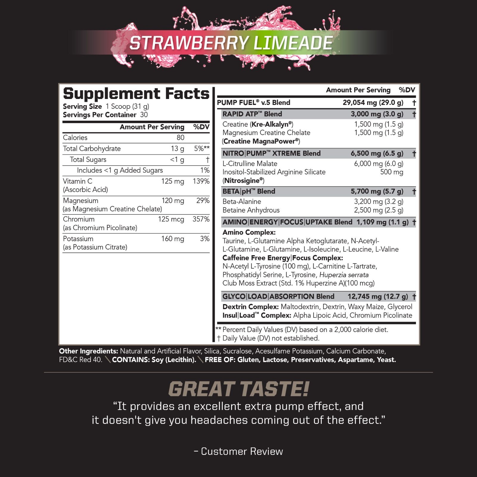 PMD SPORTS PUMP FUEL ULTRA-CAFFEINE FREE – STRAWBERRY LIMEADE (30 servings)
