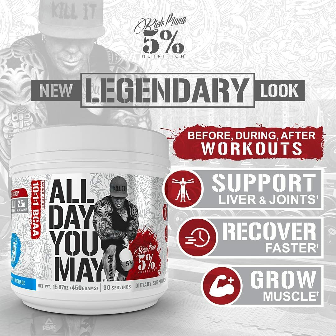 5% Nutrition Rich Piana All Day You May BCAA ALL FLAVORS LEGENDARY 💪 AMINOS