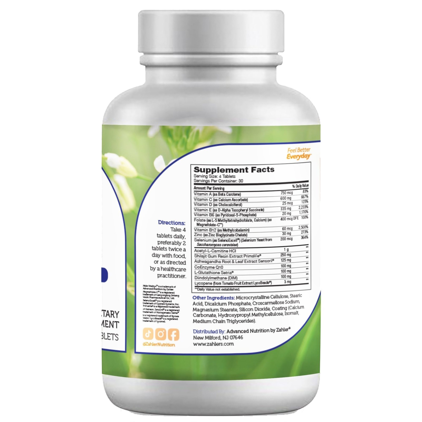 Zahler Male Vitality+ and Fertility Supplements, 120 Count (Pack of 1)