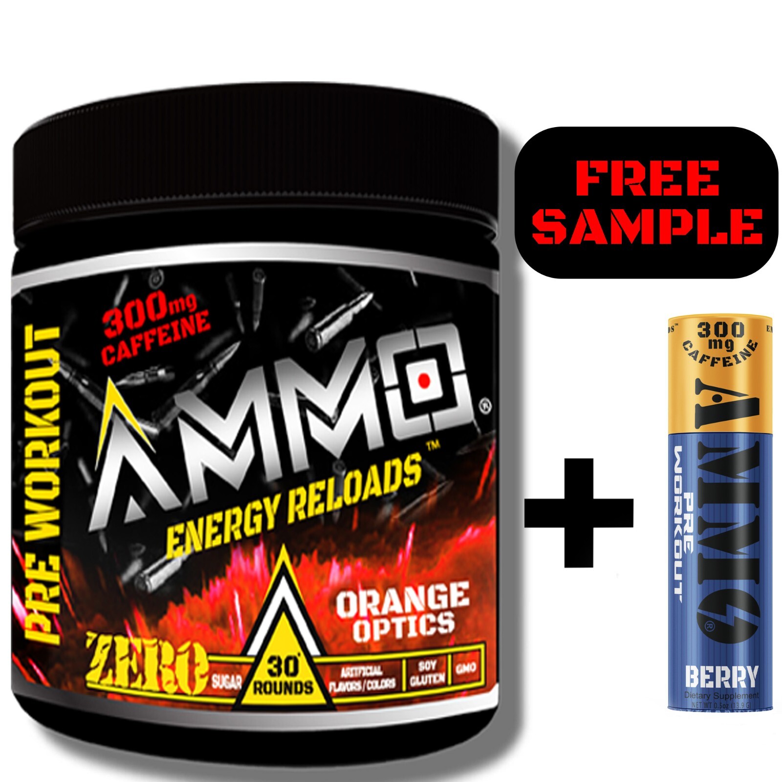 AMMO® Energy Reloads™ Pre Workout Orange Free Sample 300mg Caffeine Zero Sugar