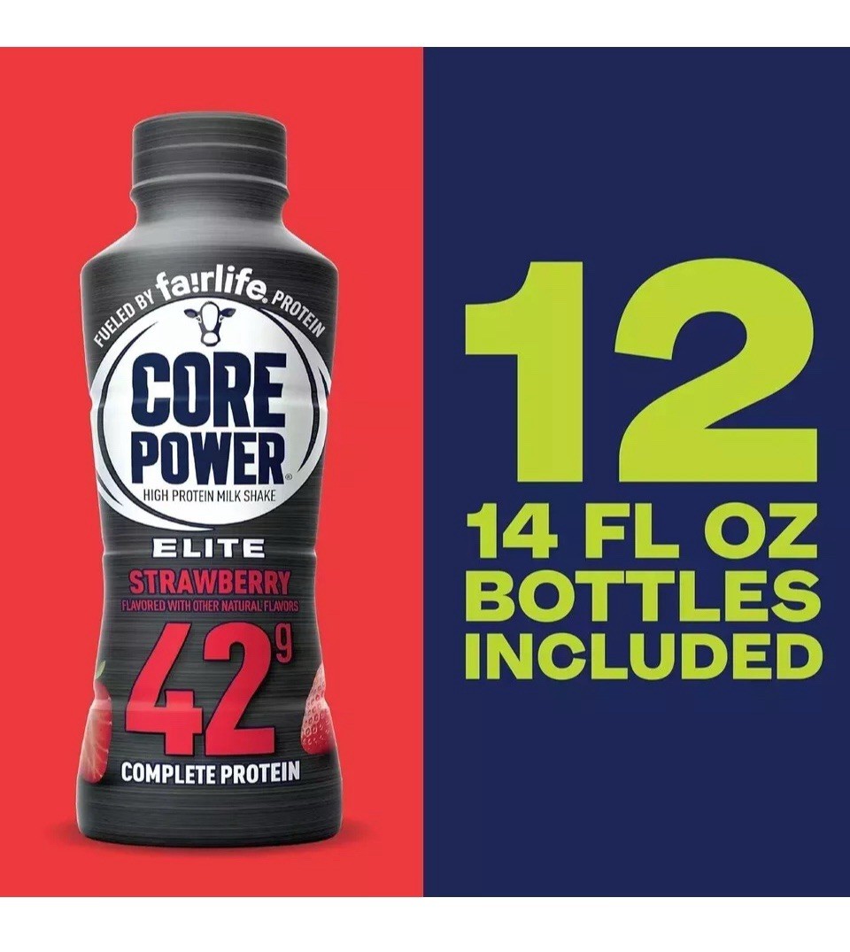 Core Power Elite High Protein Shake, Strawberry, 42g Bottle, 14oz, 12 Pack