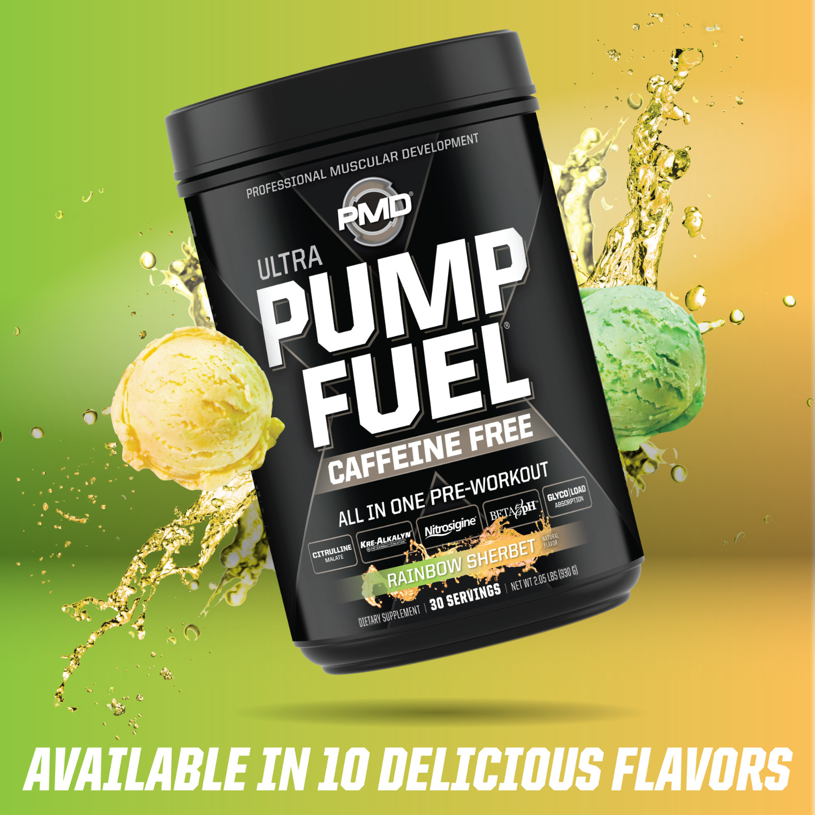 PMD SPORTS PUMP FUEL ULTRA CAFFEINE FREE – ROCKIN RAINBOW SHERBET (30 servings)