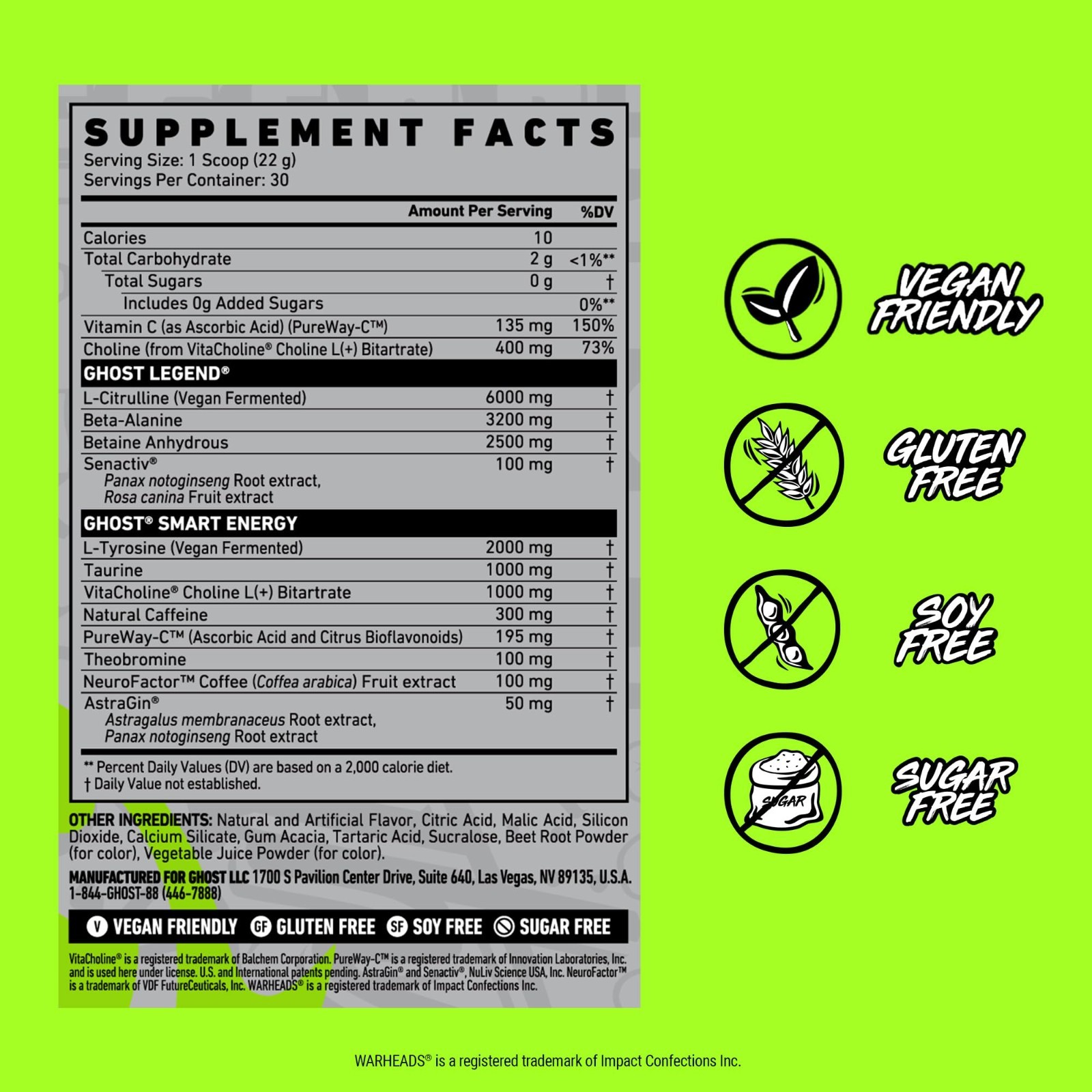 Pre-Workout Powder – Sour Watermelon Flavor, 30 Servings, 300mg Caffeine, Energy