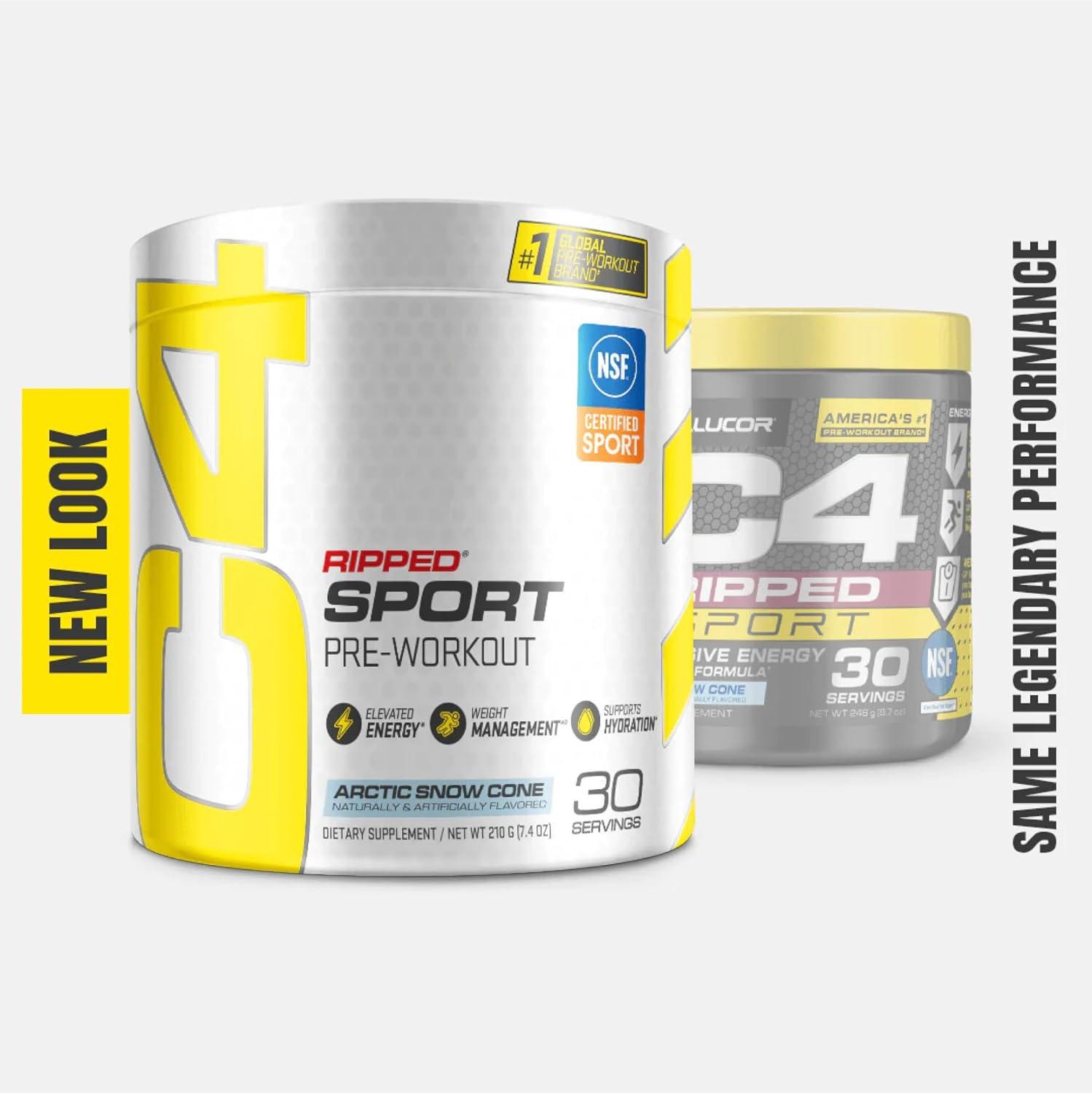 C4 Ripped Sport Pre Workout Powder Arctic Snow Cone – NSF Certified for Sport +