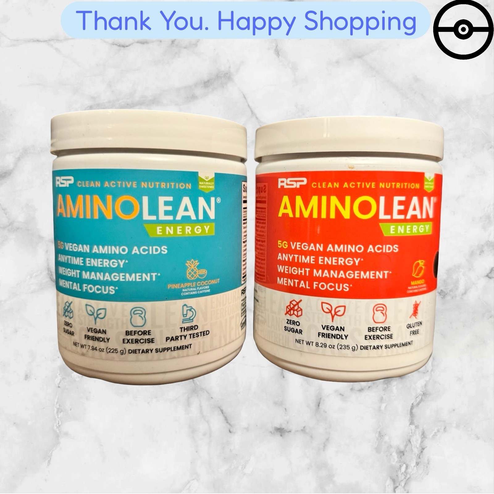 COMBO RSP Nutrition AminoLean Energy Pre Workout Powder 5g Vegan Amino Acids