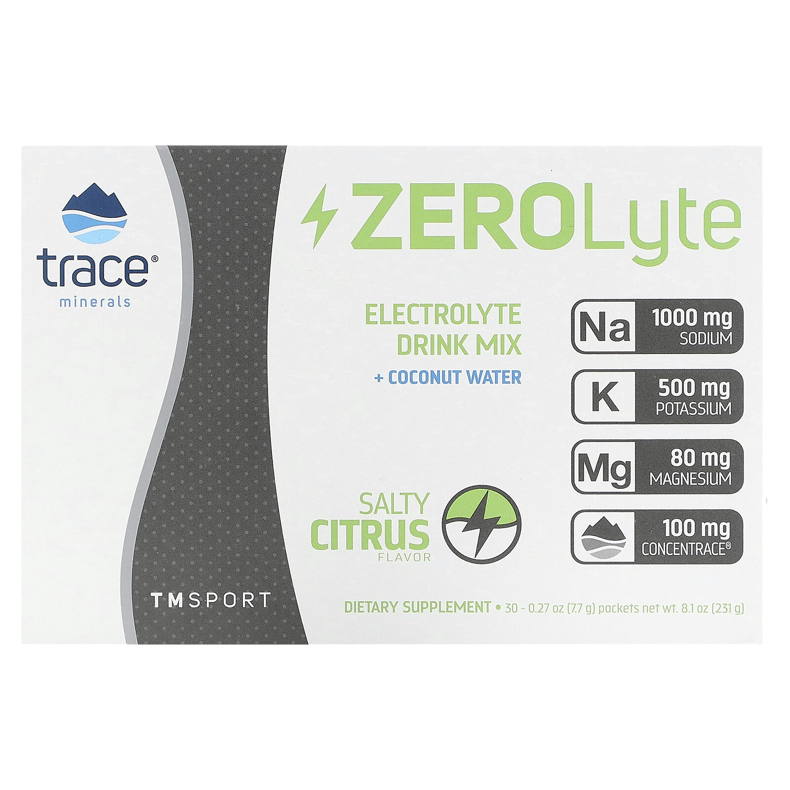 TM Sport, ZeroLyte, Electrolyte Drink Mix, Salty Citrus, 30 Packets, 0.27 oz