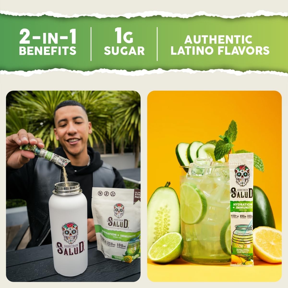 2-in-1 Hydration & Immunity Drink Mix, Cucumber Lime | Electrolyte Powder, Vegan