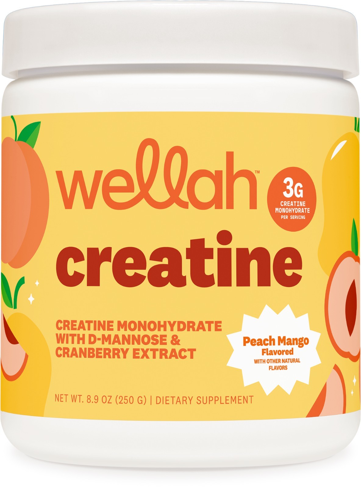Wellah Creatine for Women – Creatine Monohydrate (50 Servings, Peach Mango)