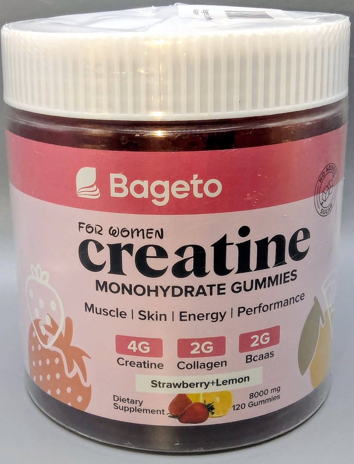 Bageto Creatine Monohydrate Gummies For Women Strawberry Lemon Flavor 120 Ct