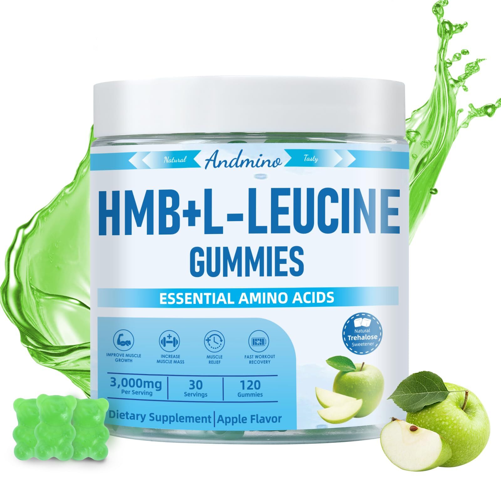 HMB and L-Leucine Gummies 3000mg with Trehalose for Muscle Growth Increase Mu…