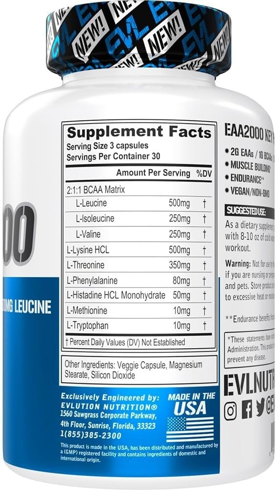Nutrition EAA2000 – 2g Essential Amino Acids – 30 Servings