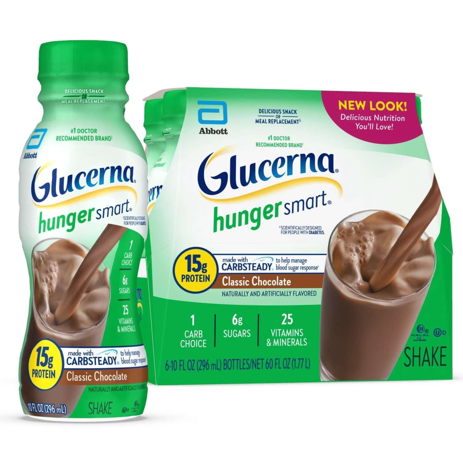 Glucerna Hunger Smart Diabetic Protein Shake Classic Chocolate 10oz 6ct
