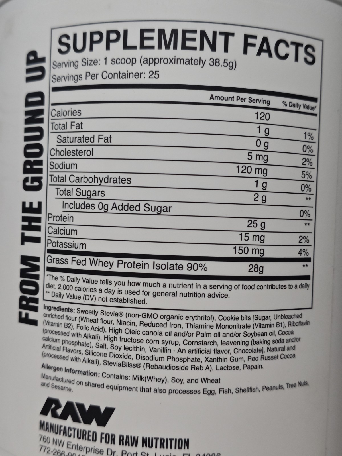 RAW GRASS FED WHEY ISOLATE PROTEIN Lean Muscle Mass 25g Cookies & Cream!