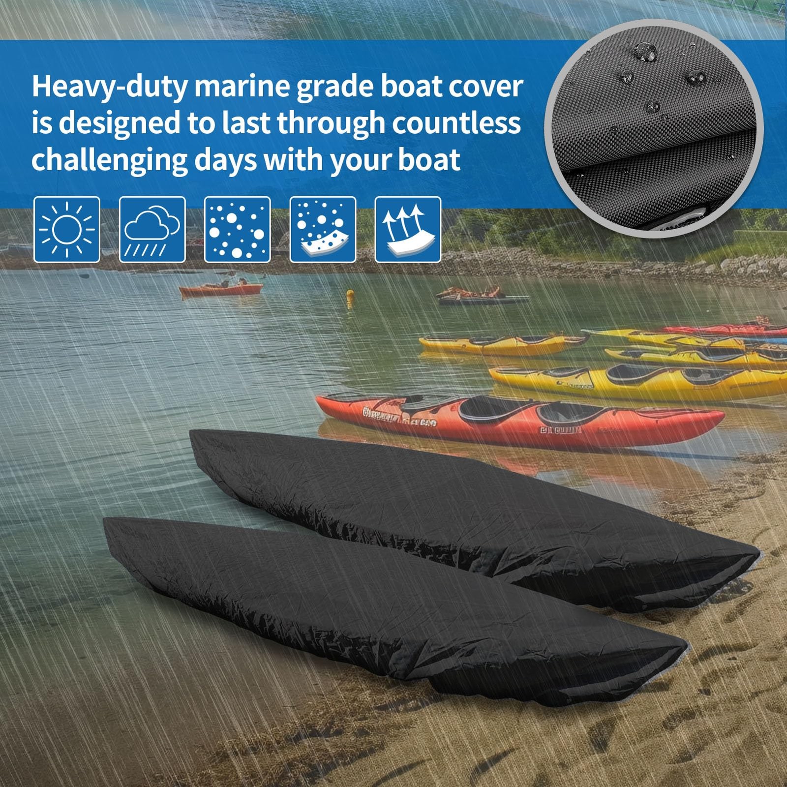 iCOVER Kayak Cover Waterproof Outdoor Storage Heavy Duty Canoe Boat UV Protect
