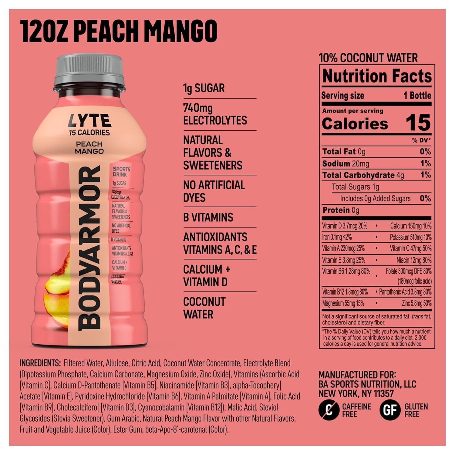 Refresh With LYTE Peach Mango Electrolyte Drinks – 15 Calories, 8 Bottles, 12 Oz