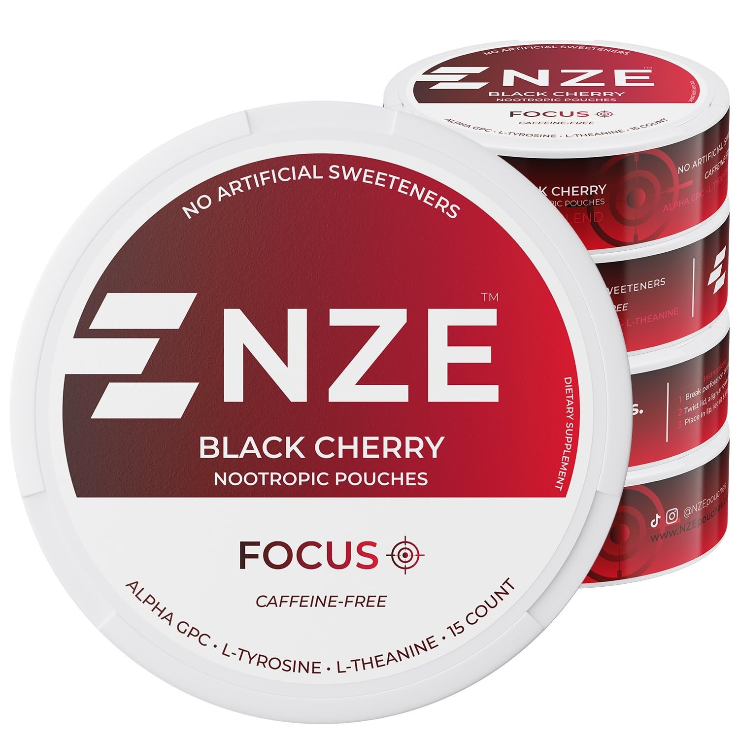 Caffeine-Free Nootropic Pouches – Black Cherry Flavor, Alpha GPC, L-Tyrosine, L-