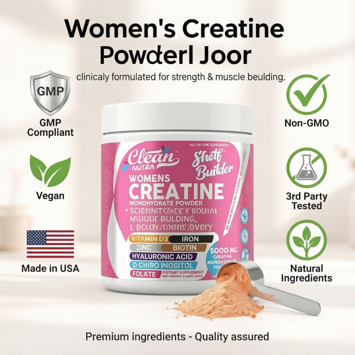 Clean Nutra Women Creatine Powder Collagen Inositol Muscle Hormone