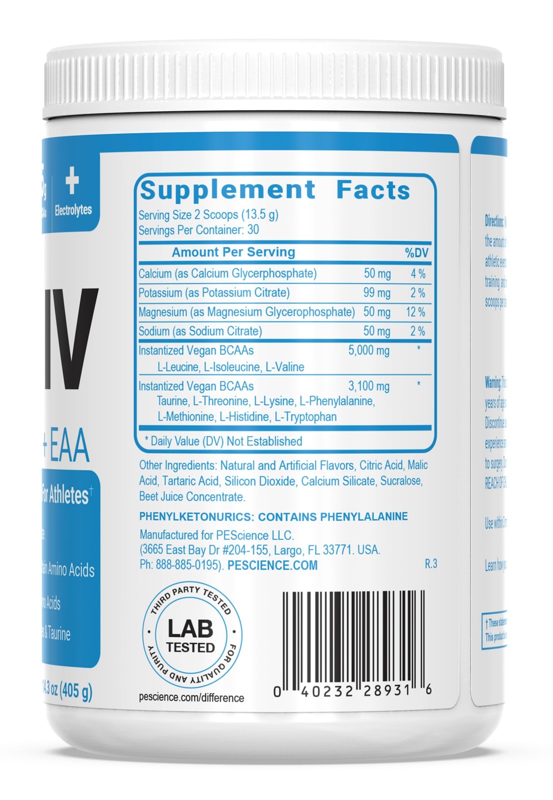 Amino IV Strawberry Lemonade BCAA EAA Powder 5g Amino Acids Sugar Free 14.3oz