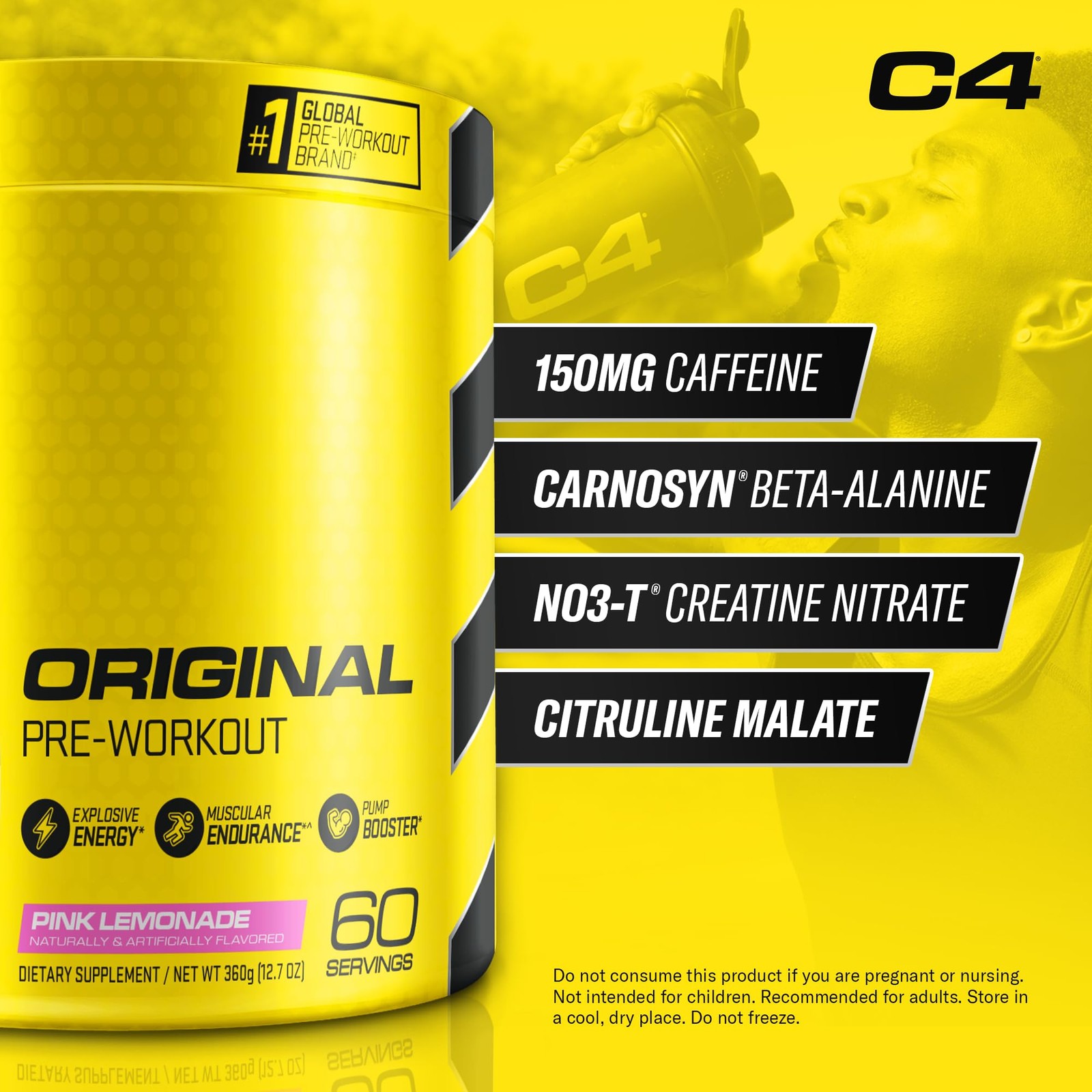 C4 Original Pre Workout Powder Pink 12.7 Ounce (Pack of 1), Lemonade