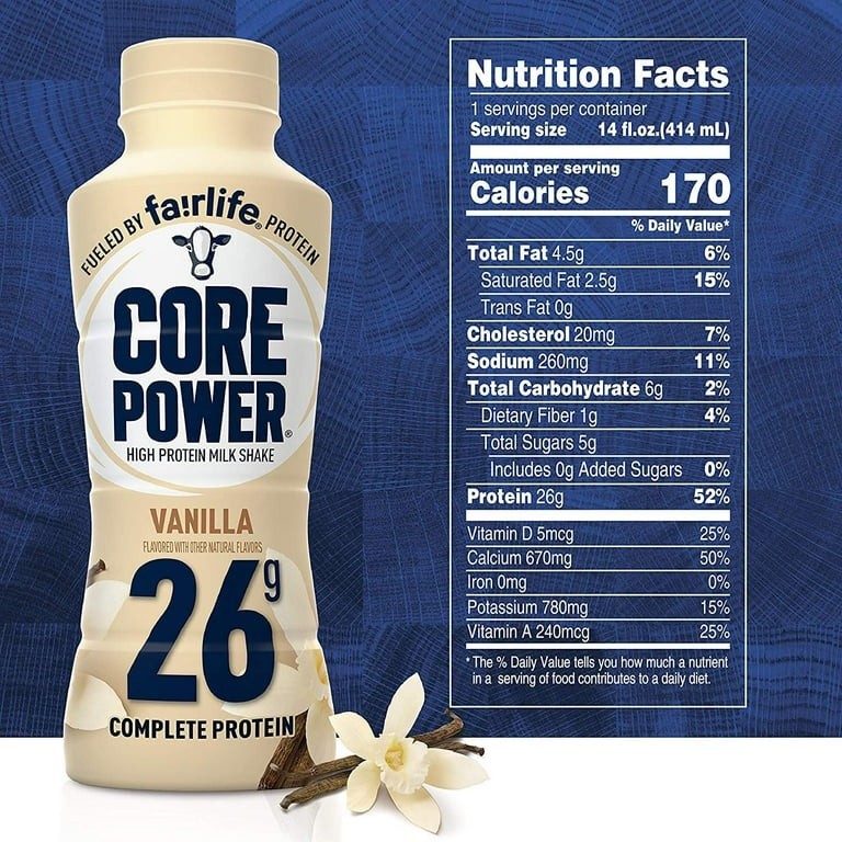 Core Power High Protein Milk Shake 26g Protein Chocolate Vanilla SB 14 fl oz X6)
