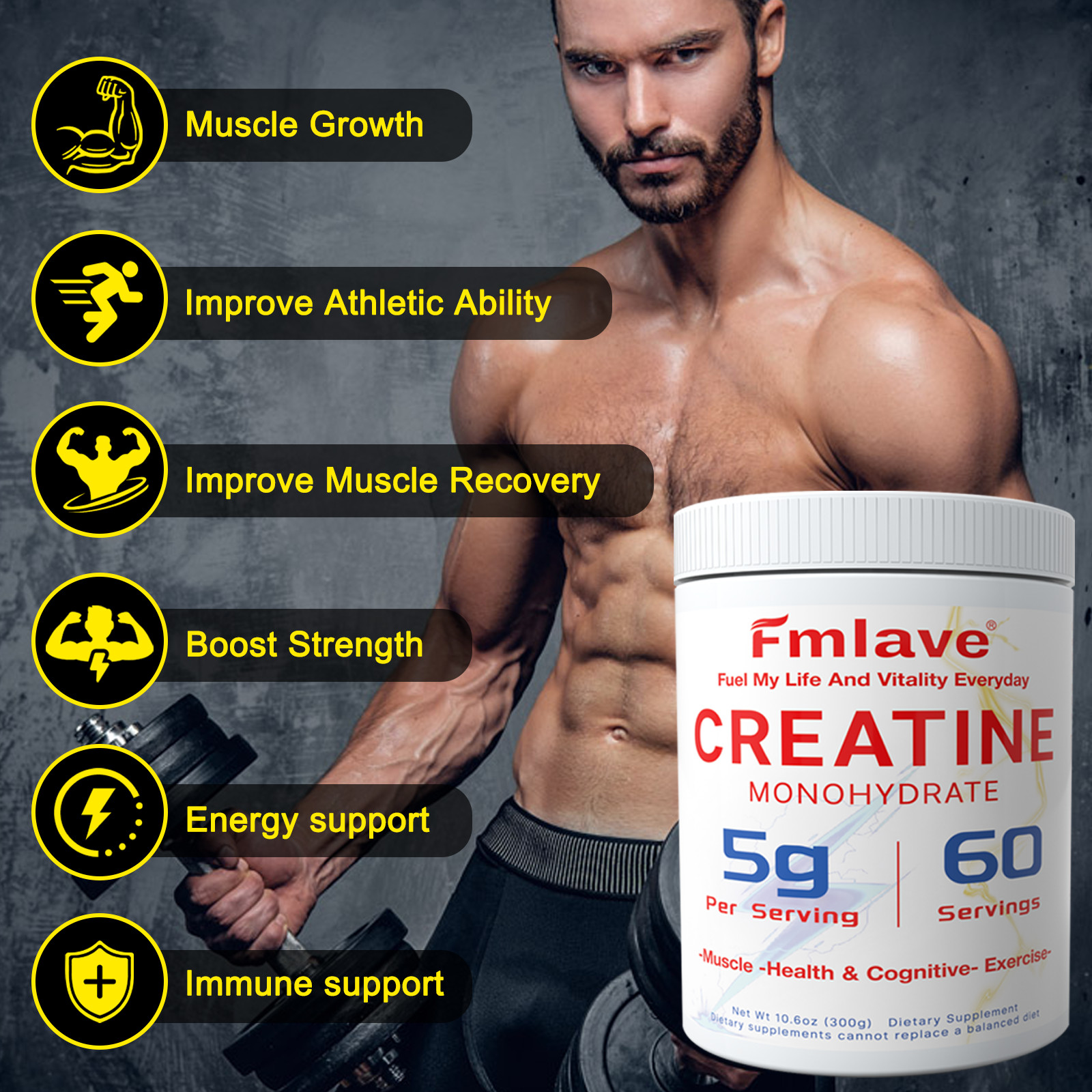 Micronized Creatine Monohydrate Powder 600g, 120 Servings, Unflavored Creatine