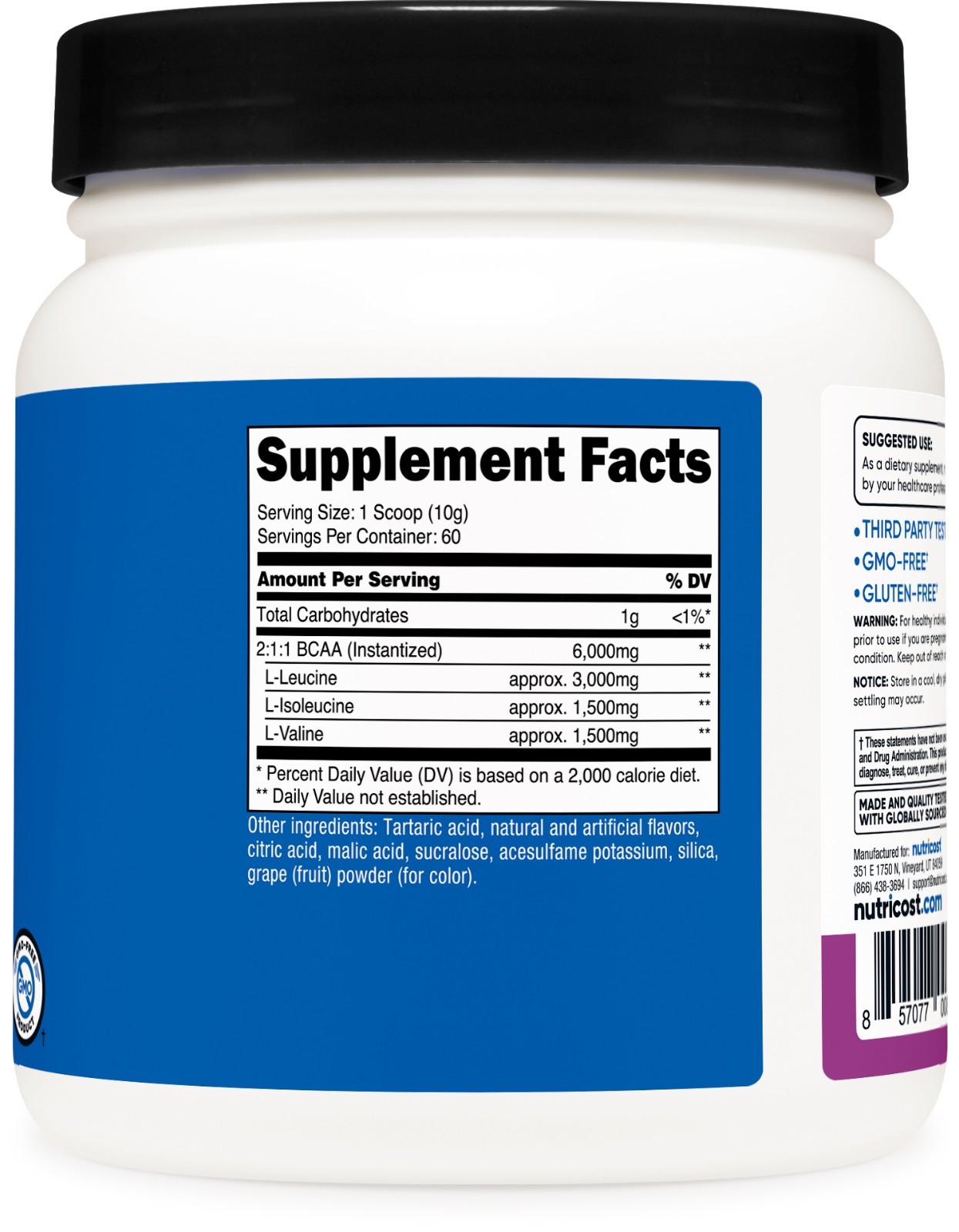 Nutricost BCAA 2:1:1 Powder (Grape) 60 Servings – 6G Per Serving