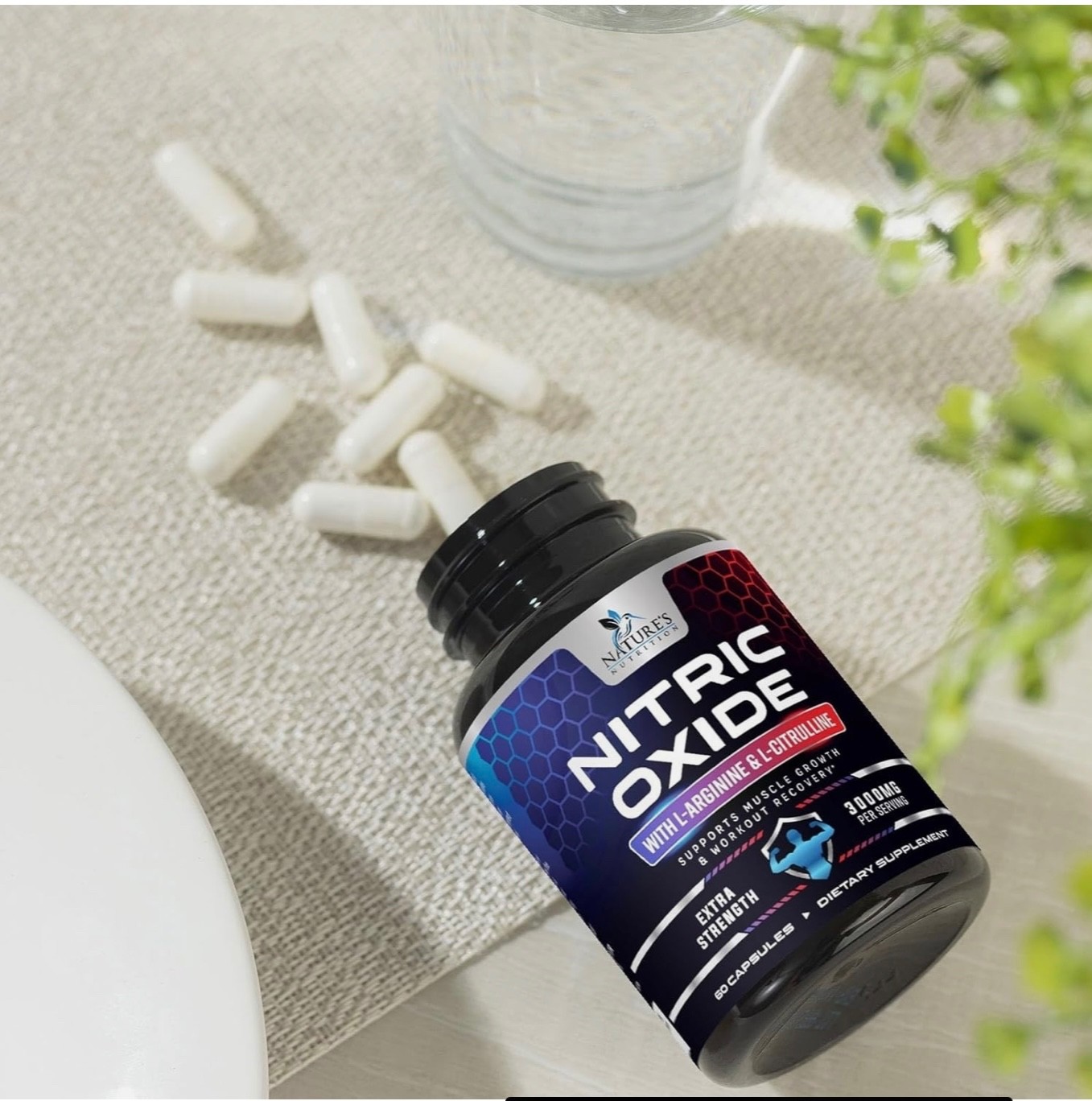 Nitric Oxide Booster 3000mg L-Arginine 3X Extra Strength Capsules