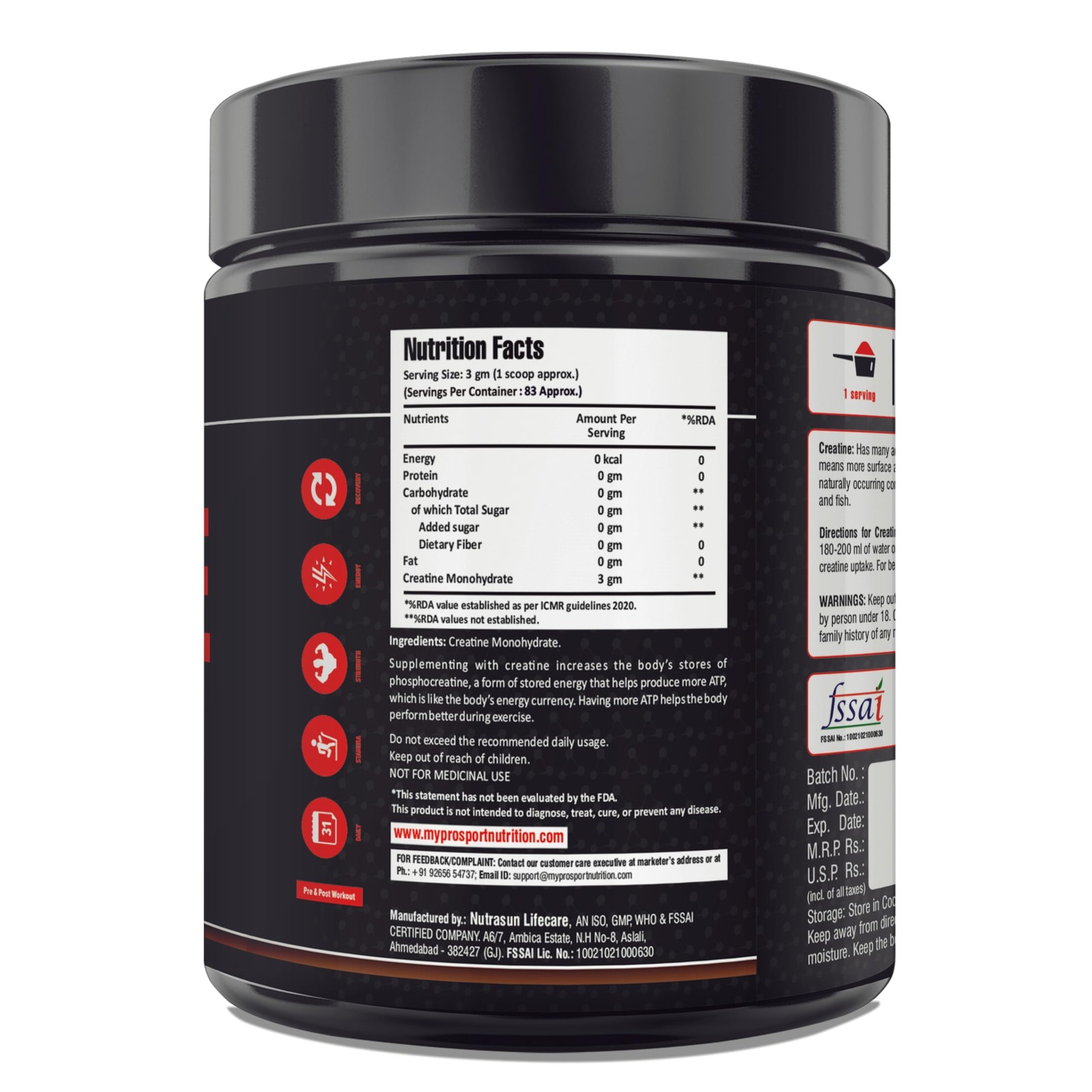 Mypro Creatine Monohydrate 250g | 83 Servings | Unflavoured