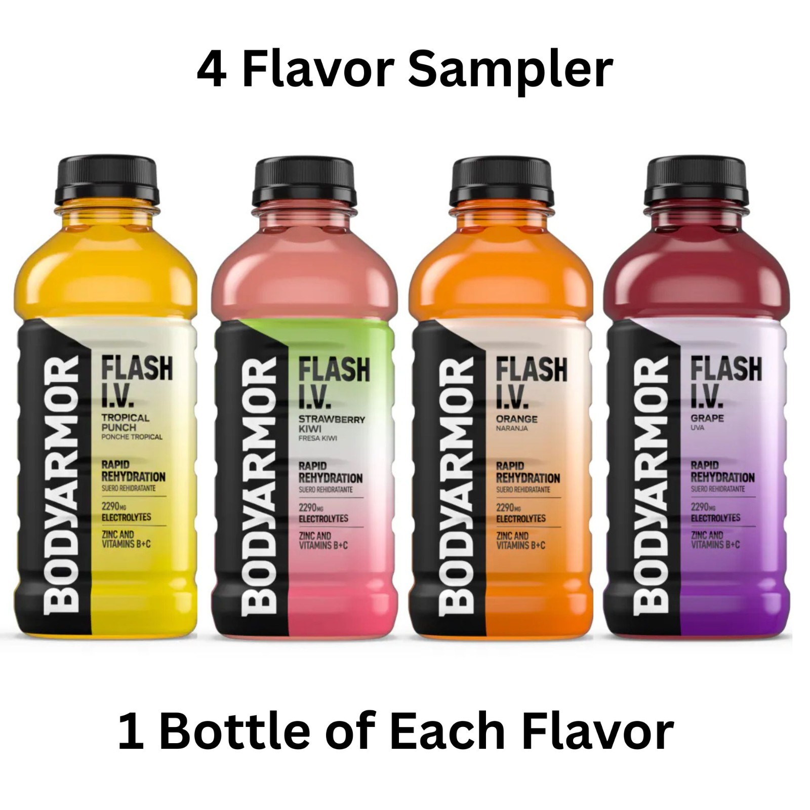 BODYARMOR Flash I.V. Rapid Rehydration – 4 Flavor Variety Pack – 16oz Bottles