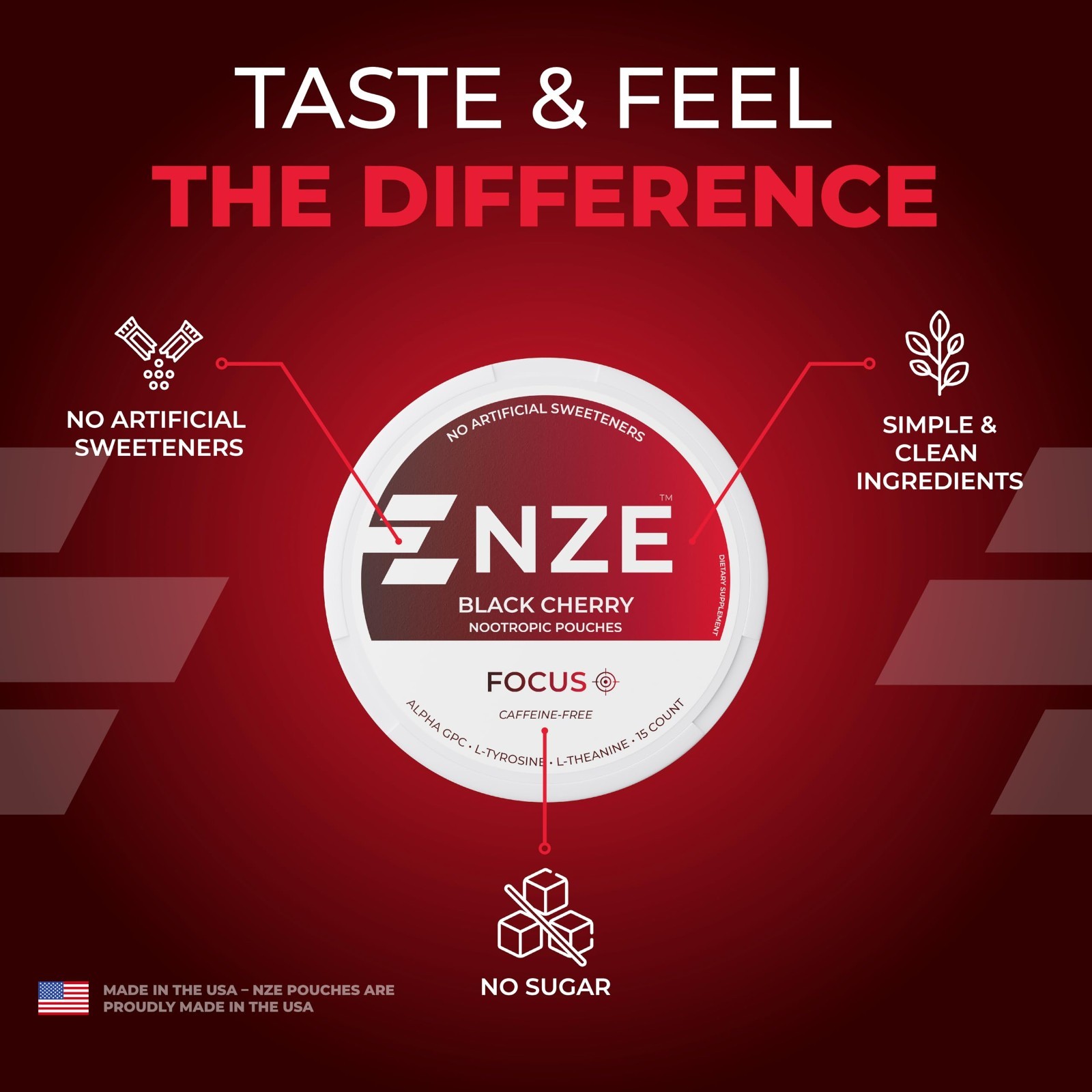 Caffeine-Free Nootropic Pouches – Black Cherry Flavor, Alpha GPC, L-Tyrosine, L-