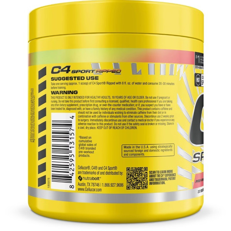 Cellucor C4 Sport Ripped Pre-Workout Powder – Strawberry/Watermelon – 9.9oz/20