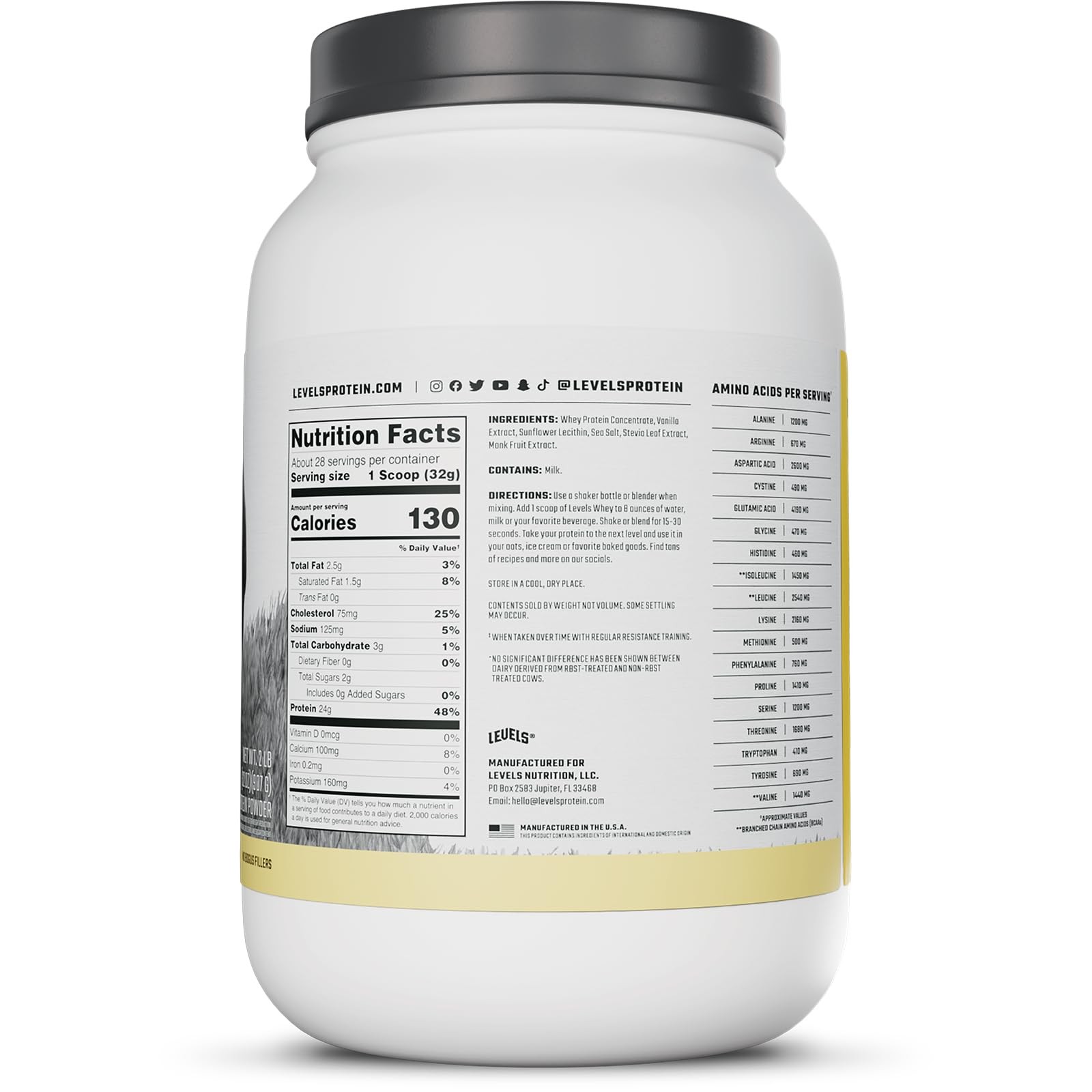 Levels Grass Fed Whey Protein Powder, No Artificials, 24G of Protein, Vanilla…