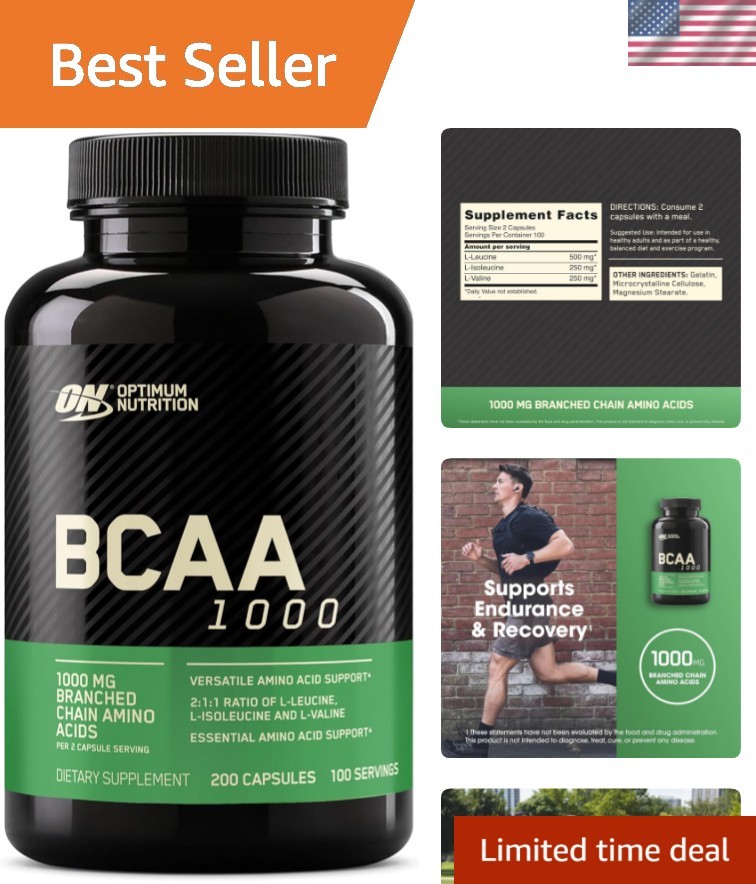Unflavored Instant BCAA Capsules 200 Count – Essential Amino Acids for Muscles