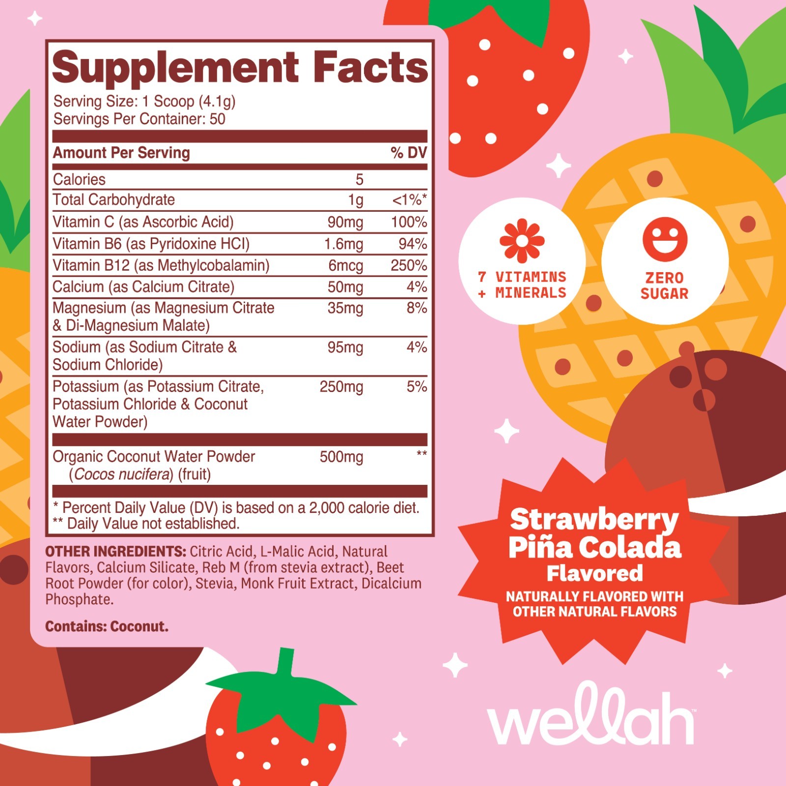Wellah Electrolytes Powder (Strawberry Pina Colada) 50 Servings – Hydration Mix