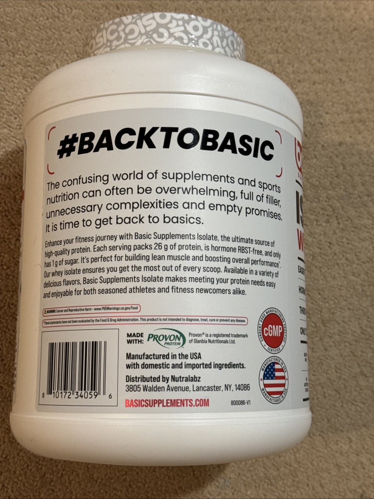 Basic Whey Protein Isolate 26g Protein Chocolate 5lb Exp 10/2027