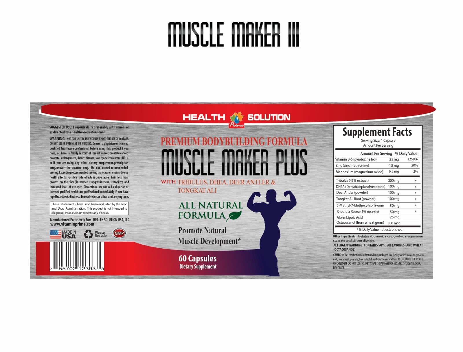 Immune System Boost – MUSCLE MAKER PLUS – Sexual Health – Lean Muslce – 2B 120Ct