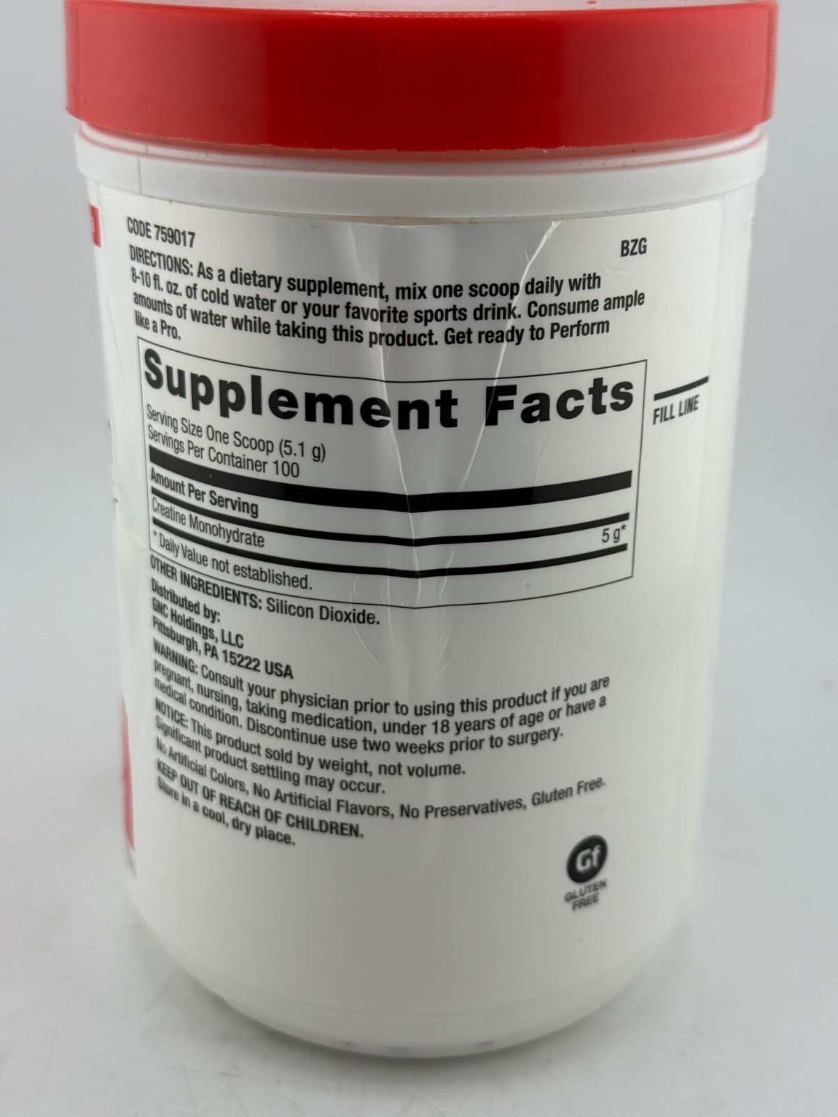 GNC PRO CREATINE MONOHYDRATE 18 OZ UNFLAVORED NEW 01/2029