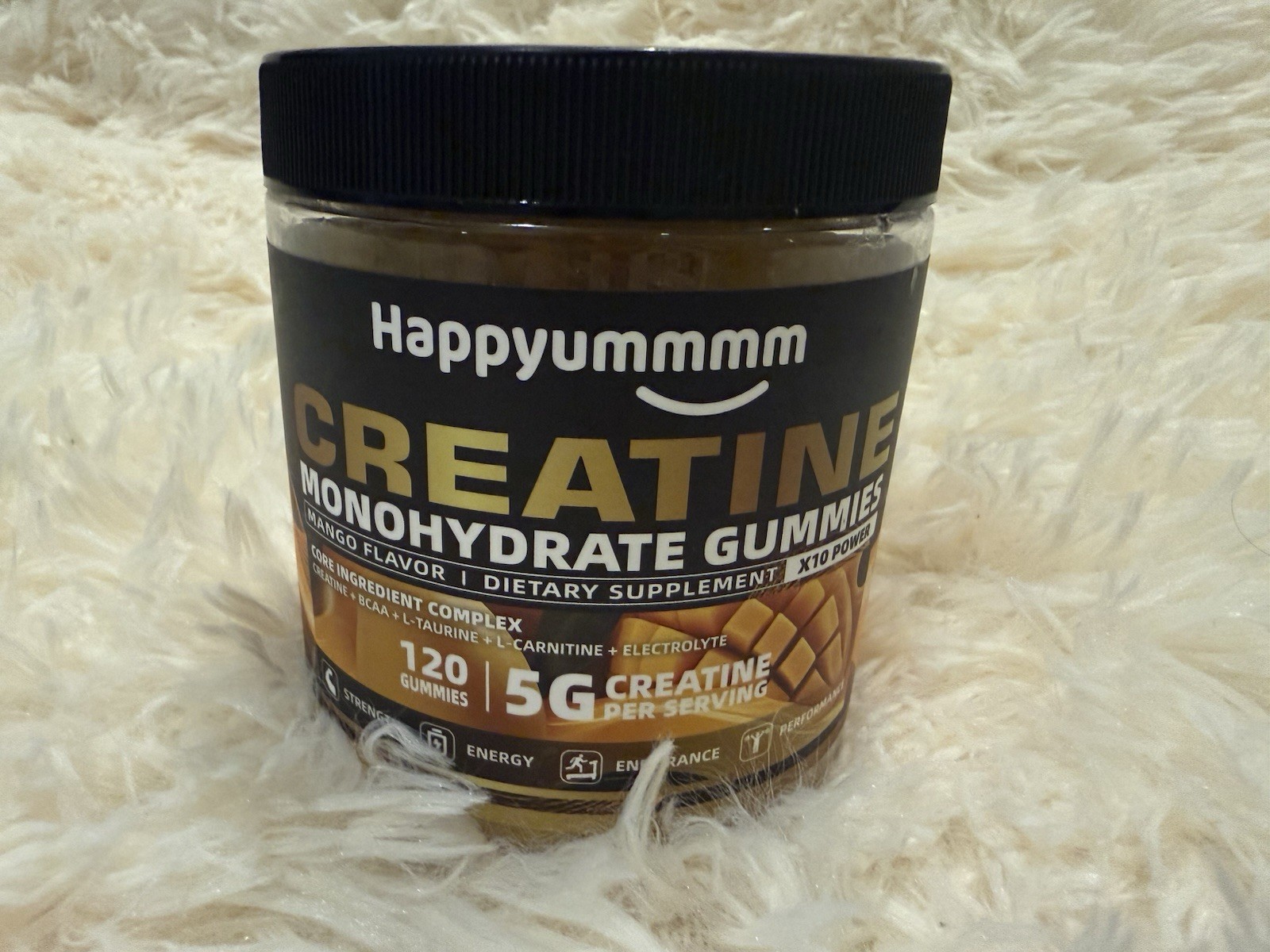 Happyyummmm Creatine Monohydrate Gummies Mango Flavor 5g Dosage 120 Count