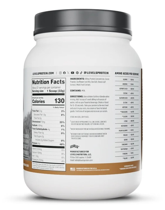Levels Grass Fed Whey Protein, Double Chocolate, 1.48 lb