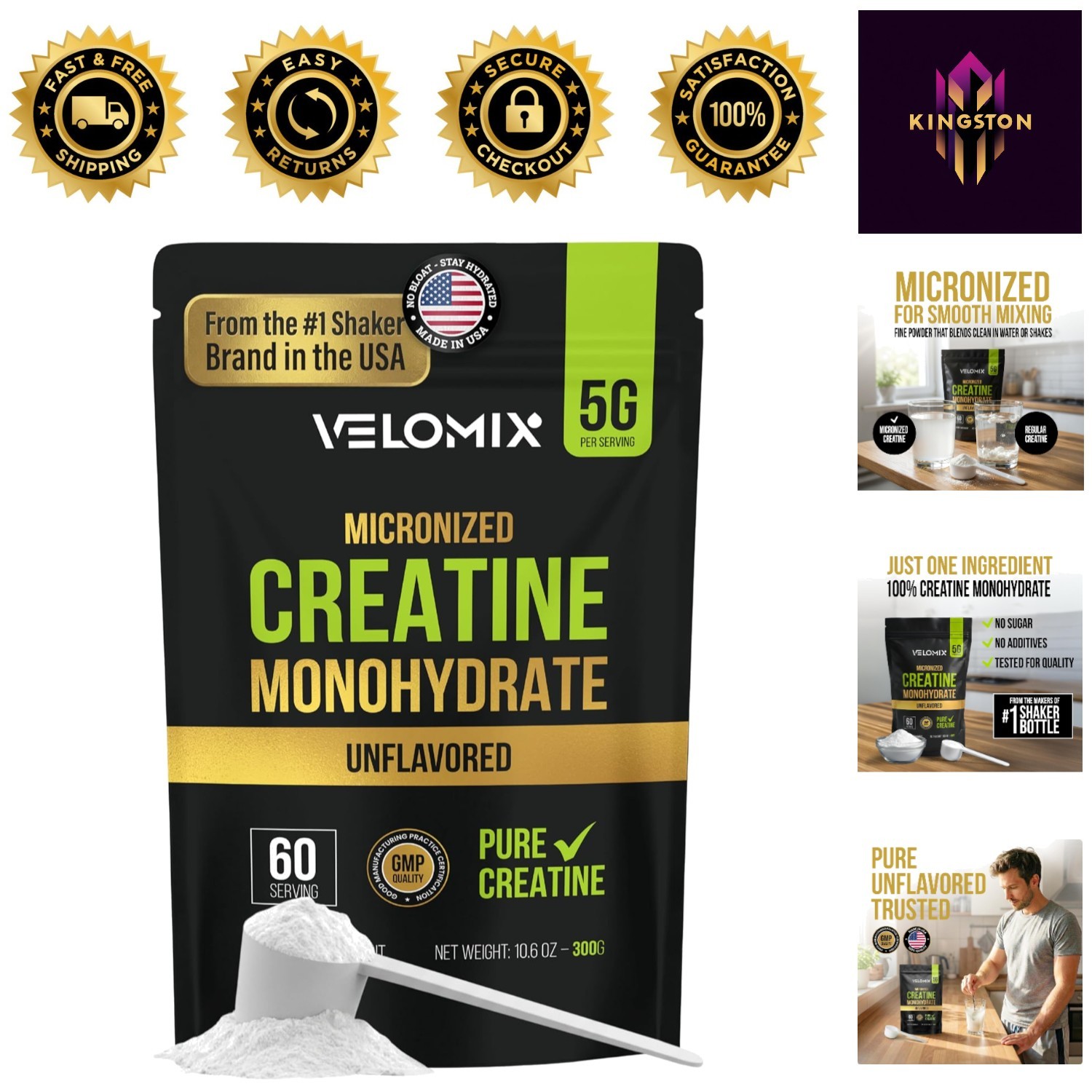 Micronized Creatine Monohydrate Powder 5000mg – 60 Servings for Muscle Growth