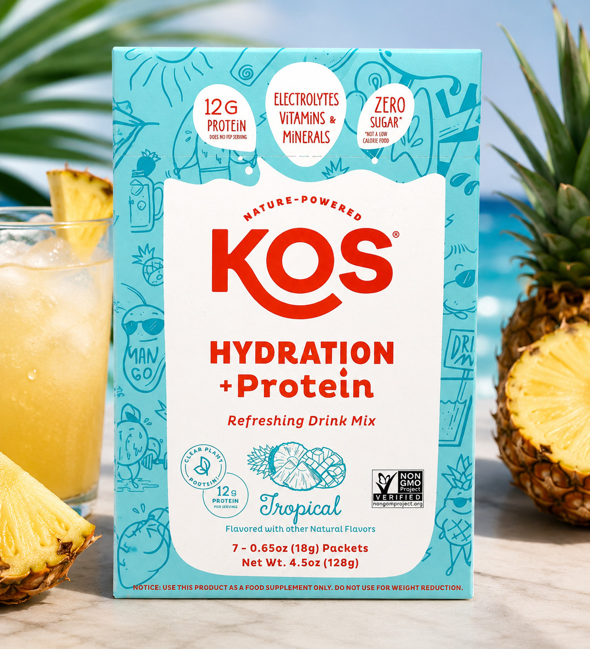 Hydration + Protein Refreshing Drink Mix Tropical 7 Packets 0.65 oz (18 g)