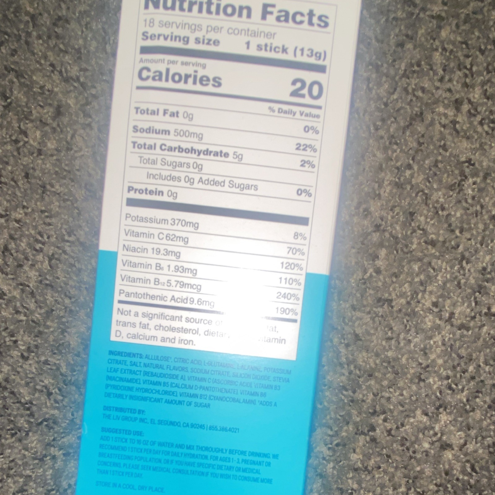 Liquid I.V. Sugar-Free Electrolyte Powder Lemon Lime 18 Sticks 8.25 oz