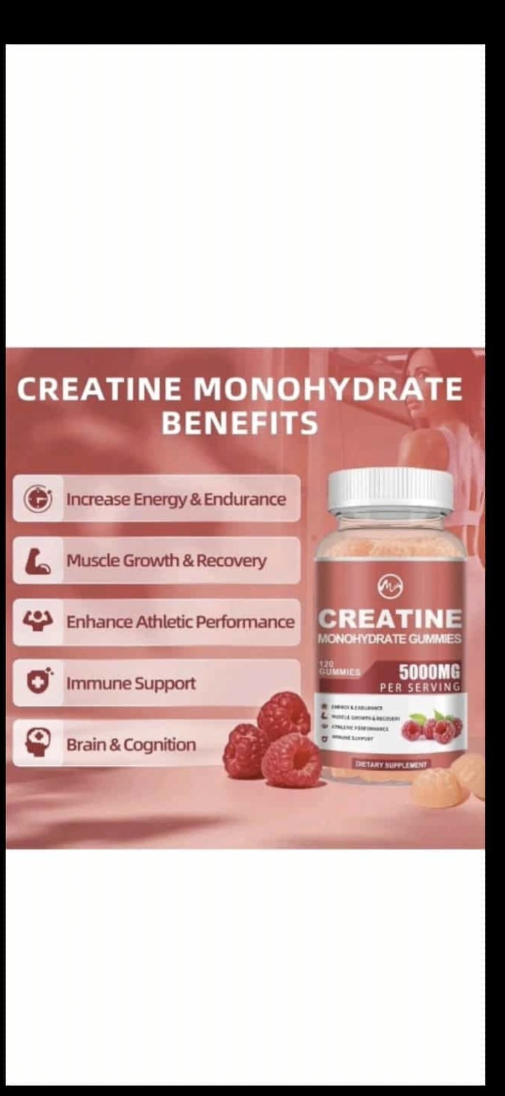 Creatine Monohydrate Gummies 200000mg with Taurine 500mg L-Glutamine,Berry-120ps