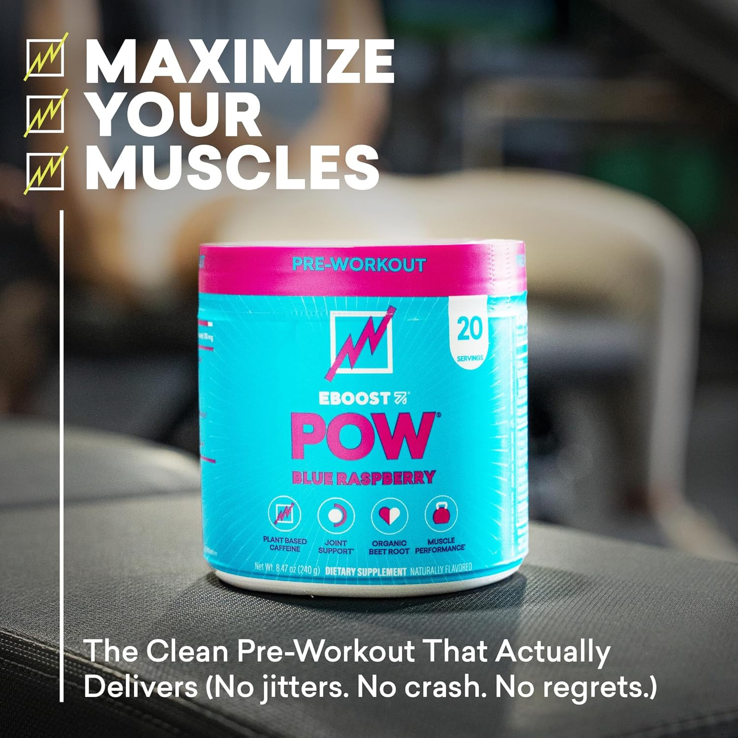 POW Natural Pre Workout Powder – 20 Servings – Blue Raspberry – a Preworkout Sup