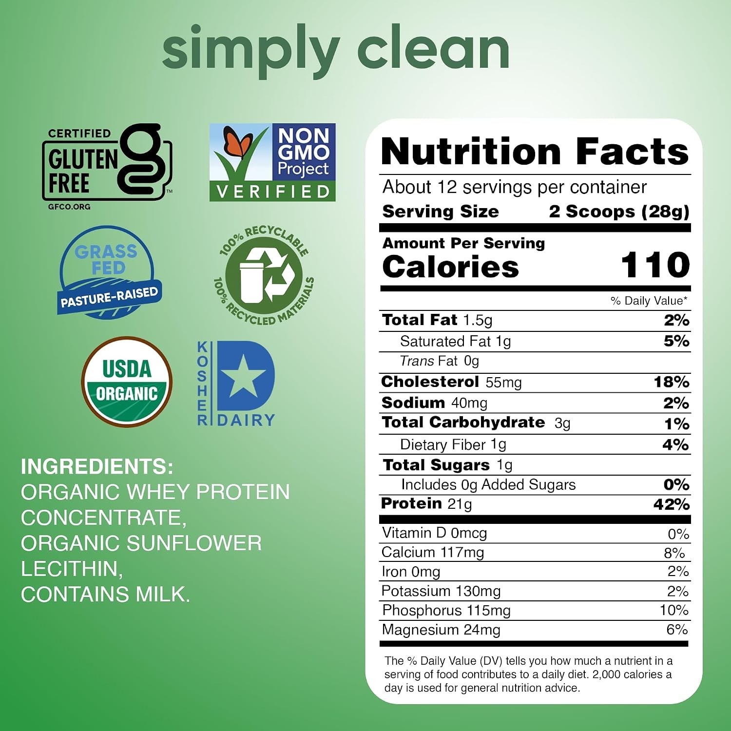 Simply tera’s Organic Whey Protein Powder Unsweetened 12 Oz Grass Fed Non-GMO