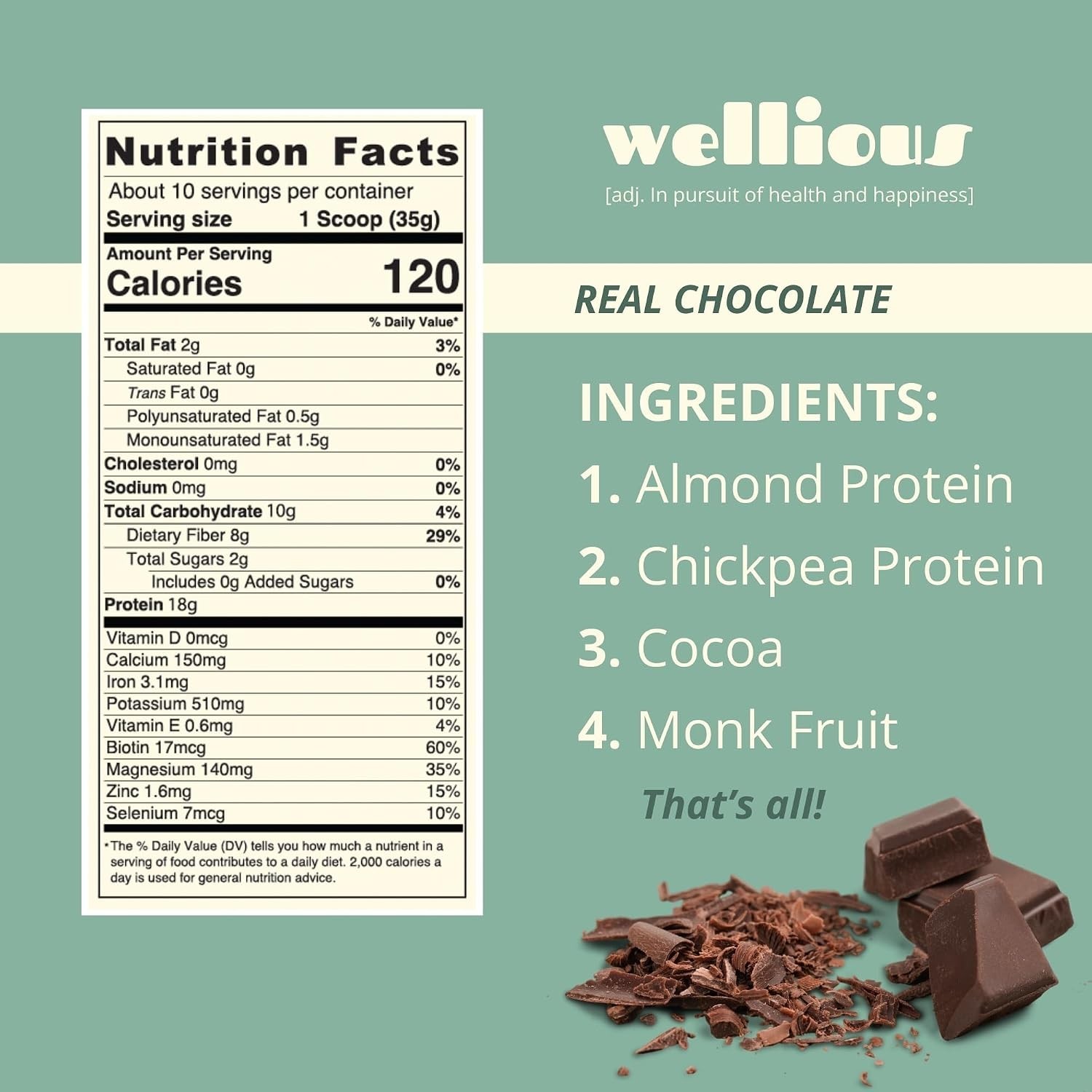 Almond Protein Powder Chocolate Vegan Soy-Free Gut Friendly 18g Protein for