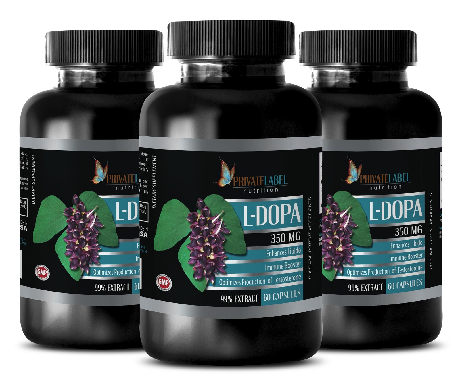 Pure & Natural Mucuna Extract – L-DOPA 350mg Extract 99% – Fat Burner – 3 Bottle