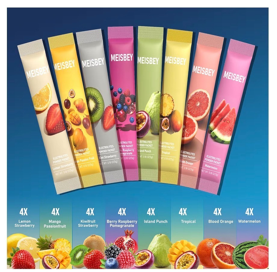 Meisbey Electrolytes Powder Packets 32-Pack Sport Hydration Variety Mix NEW